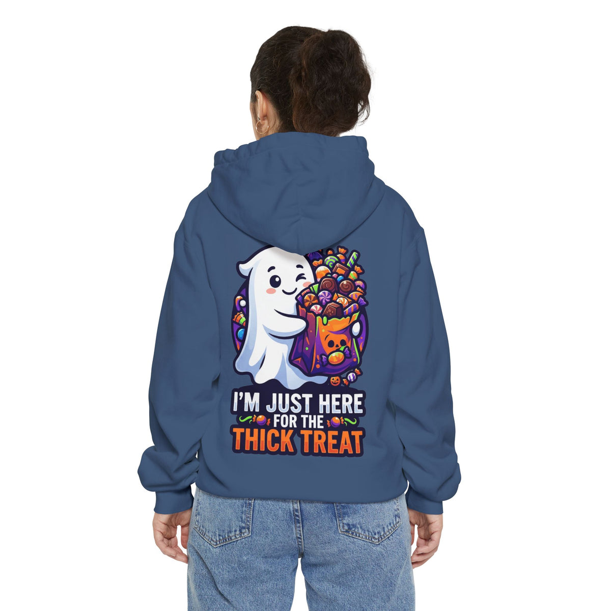 Color: True Navy | I'm Just Here For The Thick Treat Garment-Dyed Hoodie