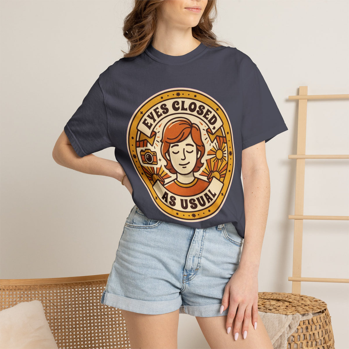 Color: Navy | Eyes Closed As Usual Unisex Garment-Dyed Tee