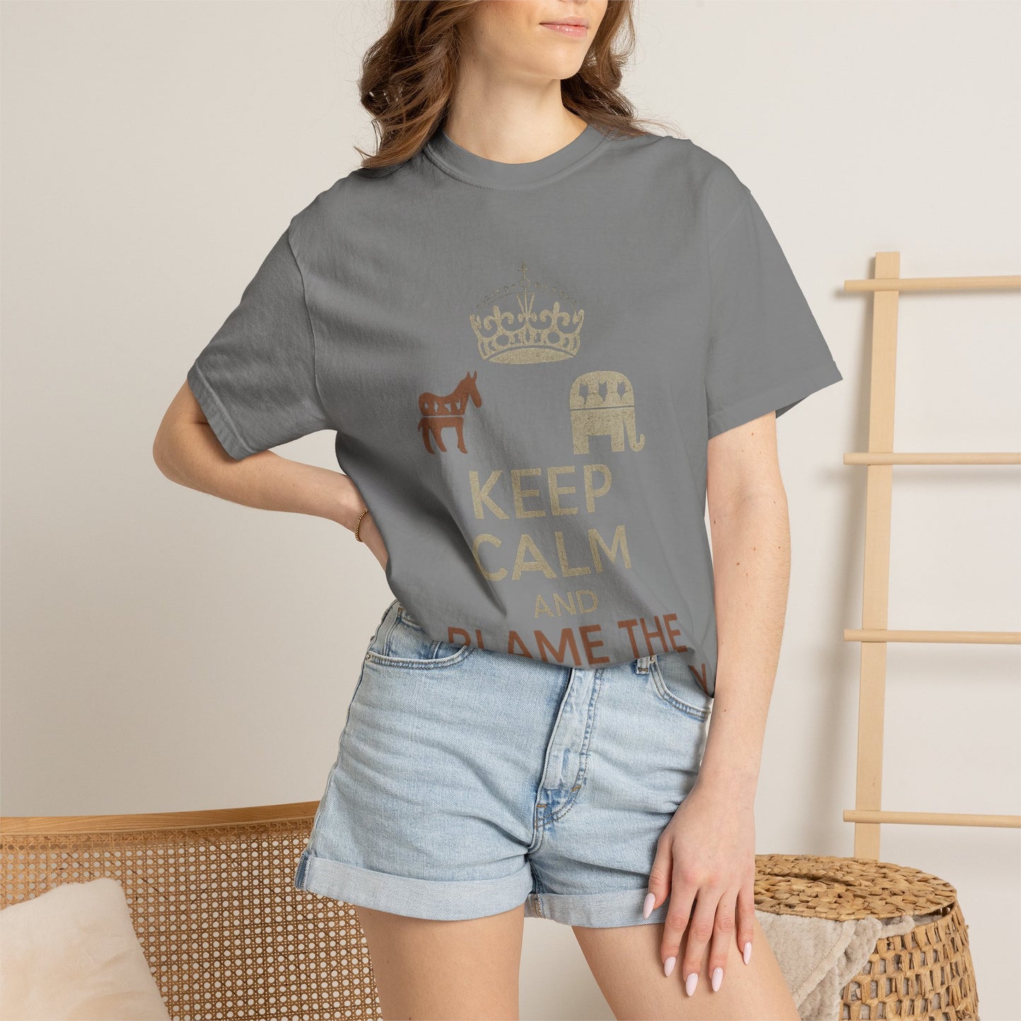 ""KEEP CALM AND BLAME THE OTHER PARTY" Unisex Garment-Dyed T-shirt