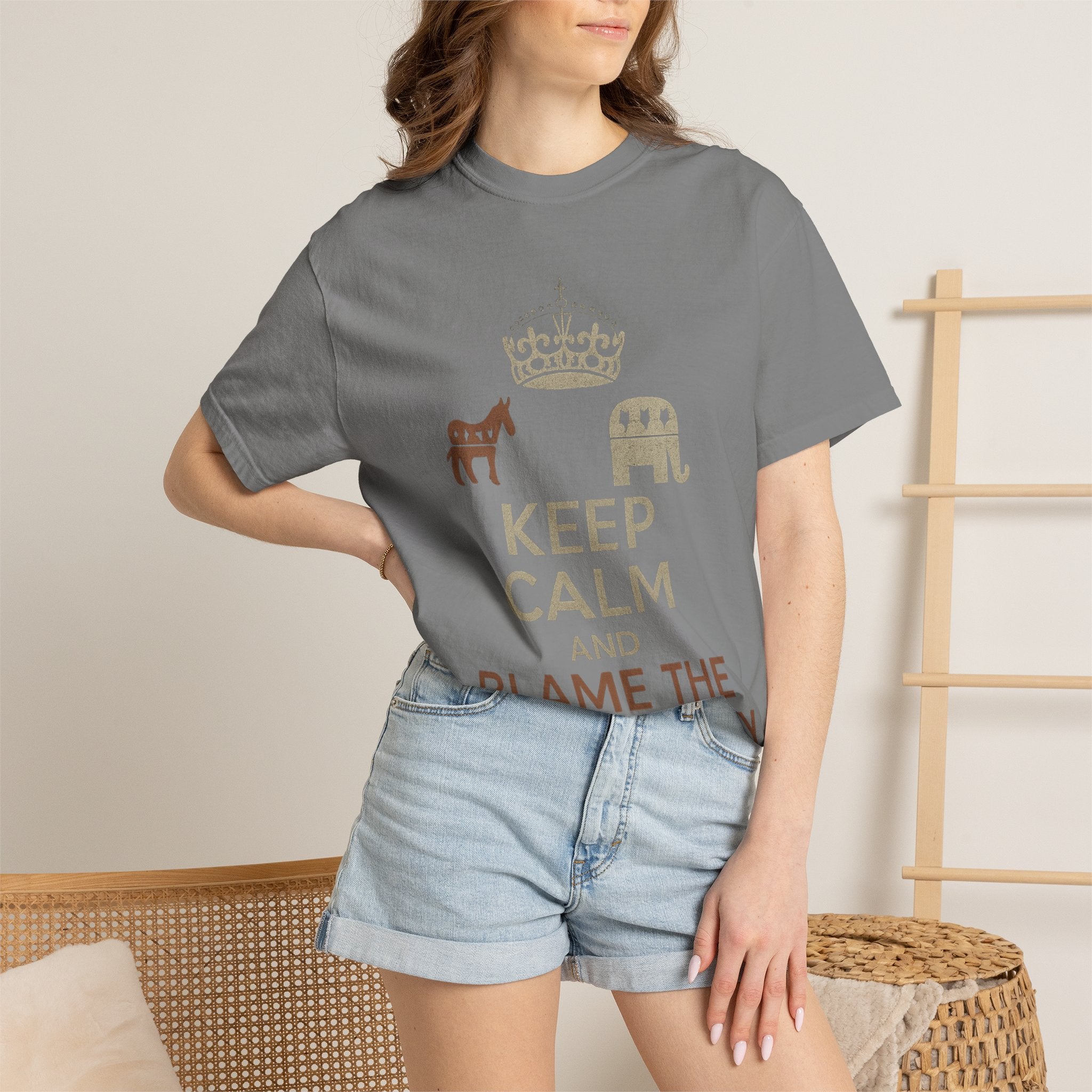 ""KEEP CALM AND BLAME THE OTHER PARTY" Unisex Garment-Dyed T-shirt