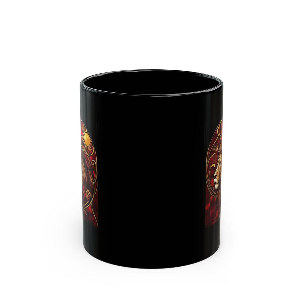 "Stained Glass Sign LEO" Black Ceramic Mug — Graphic