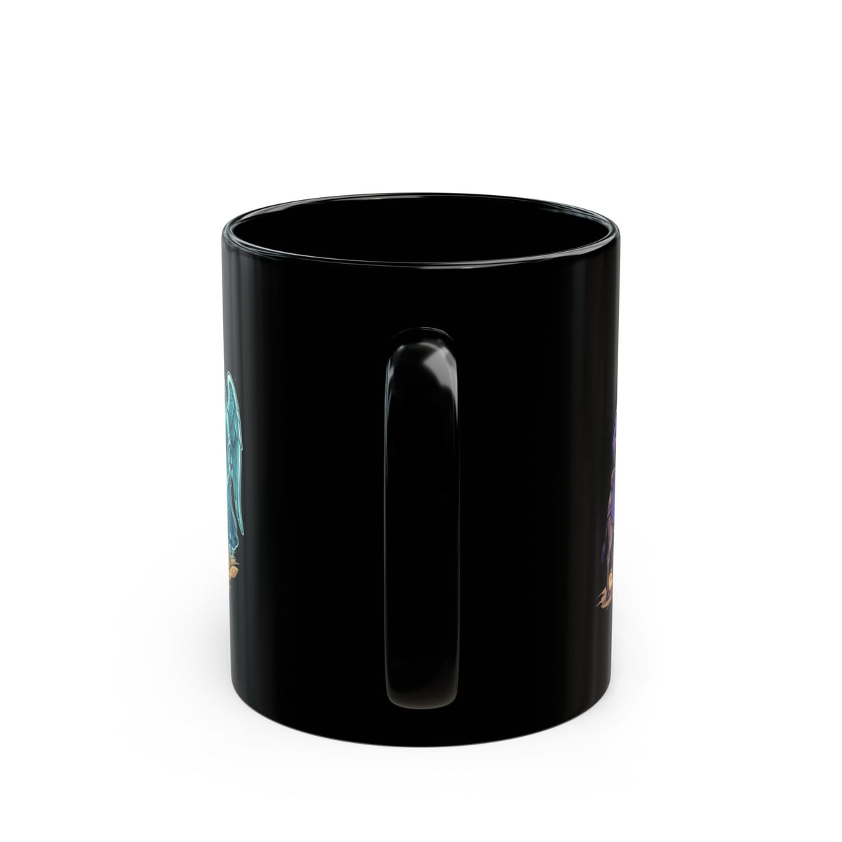 "Good Book Series Obstinate Animals & Angels With Swords" Black Ceramic Mug