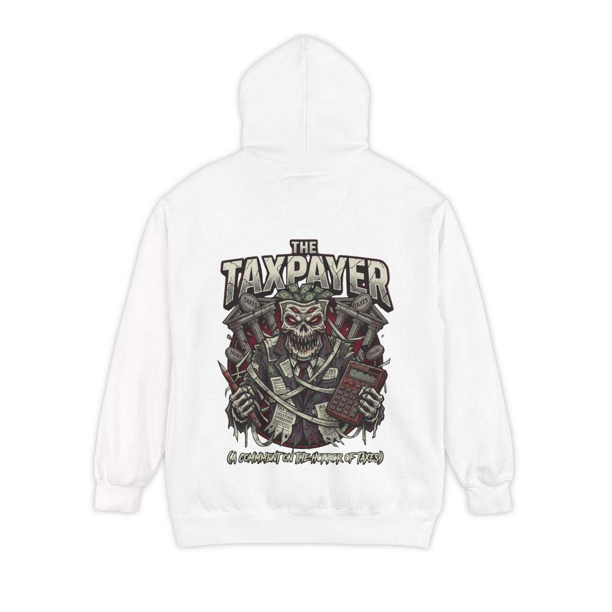 Color: White | Horror of Taxes Garment-Dyed Hoodie