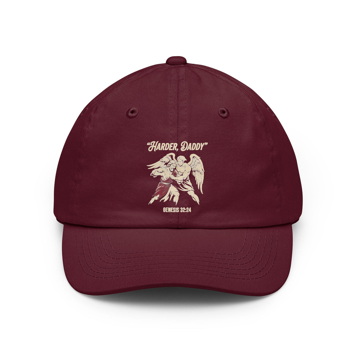 Color: Maroon | Good Book Series Man vs Angel Dad Hat — Graphic