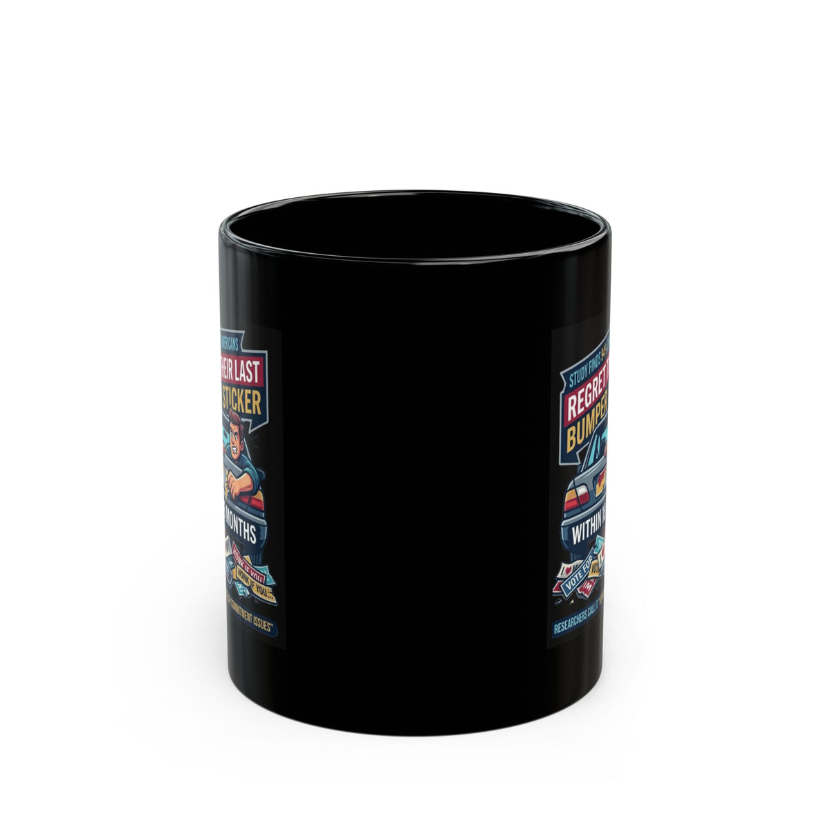 "Bumper Sticker Regret" Black Ceramic Mug