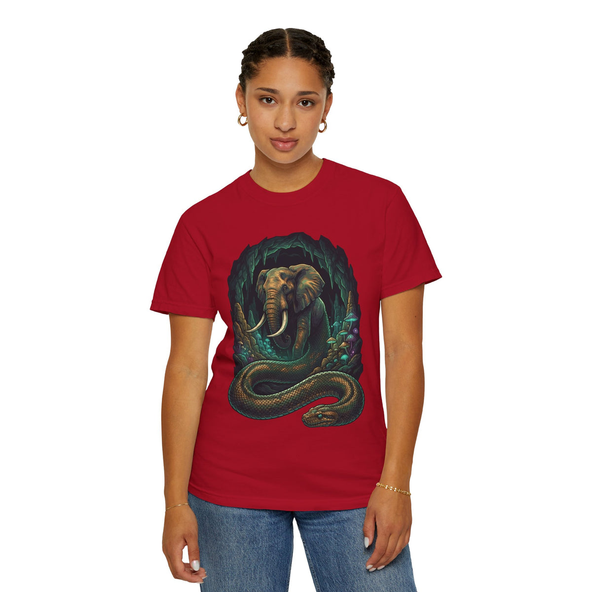 Color: Red | Grootslang (South African Mythology) Unisex Garment-Dyed Tee