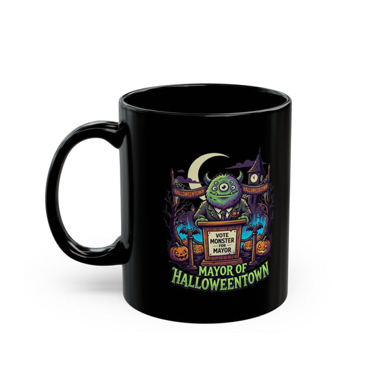 "Vote Monster For Mayor" Black Ceramic Mug