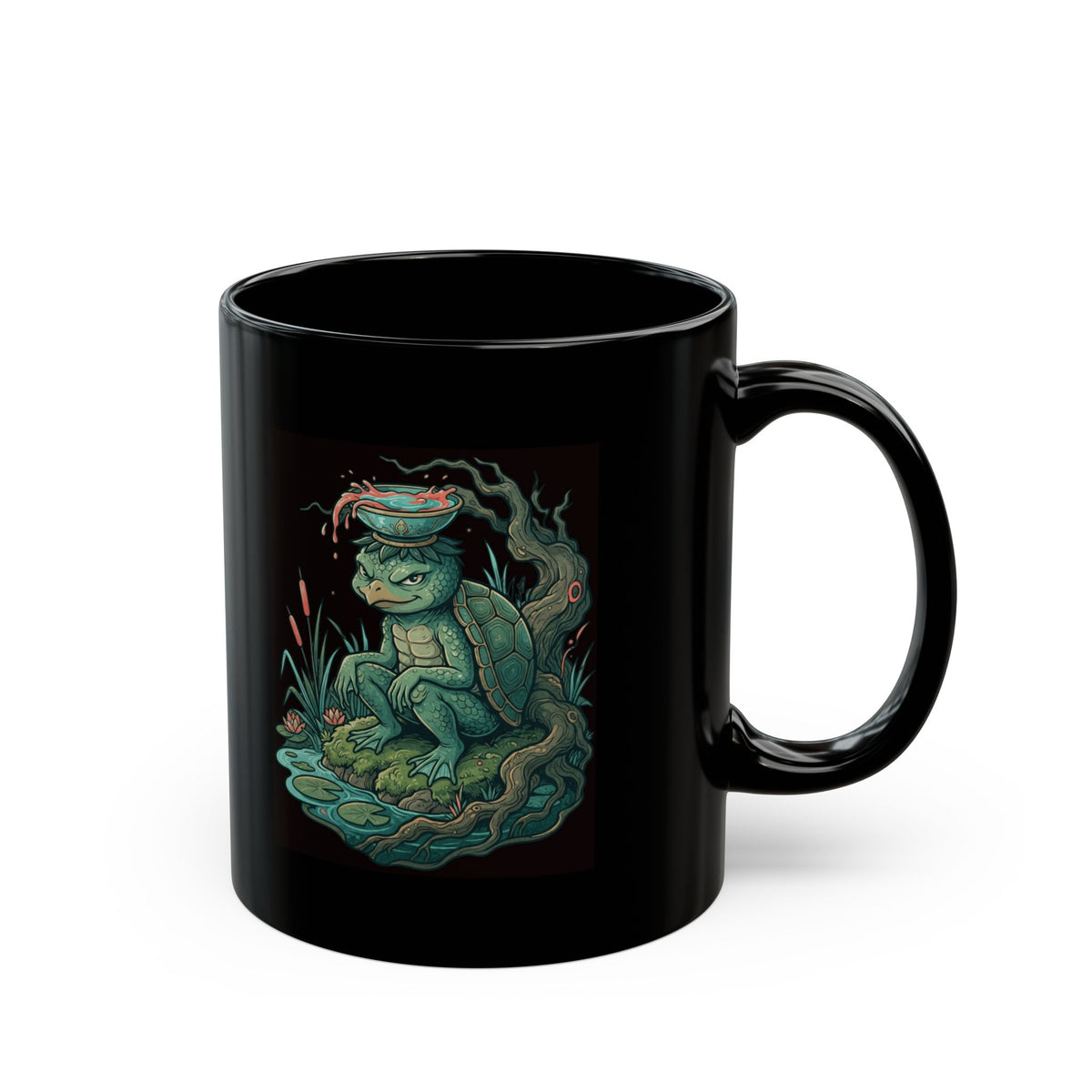 "Kappa (Japanese Folklore)" Black Ceramic Mug