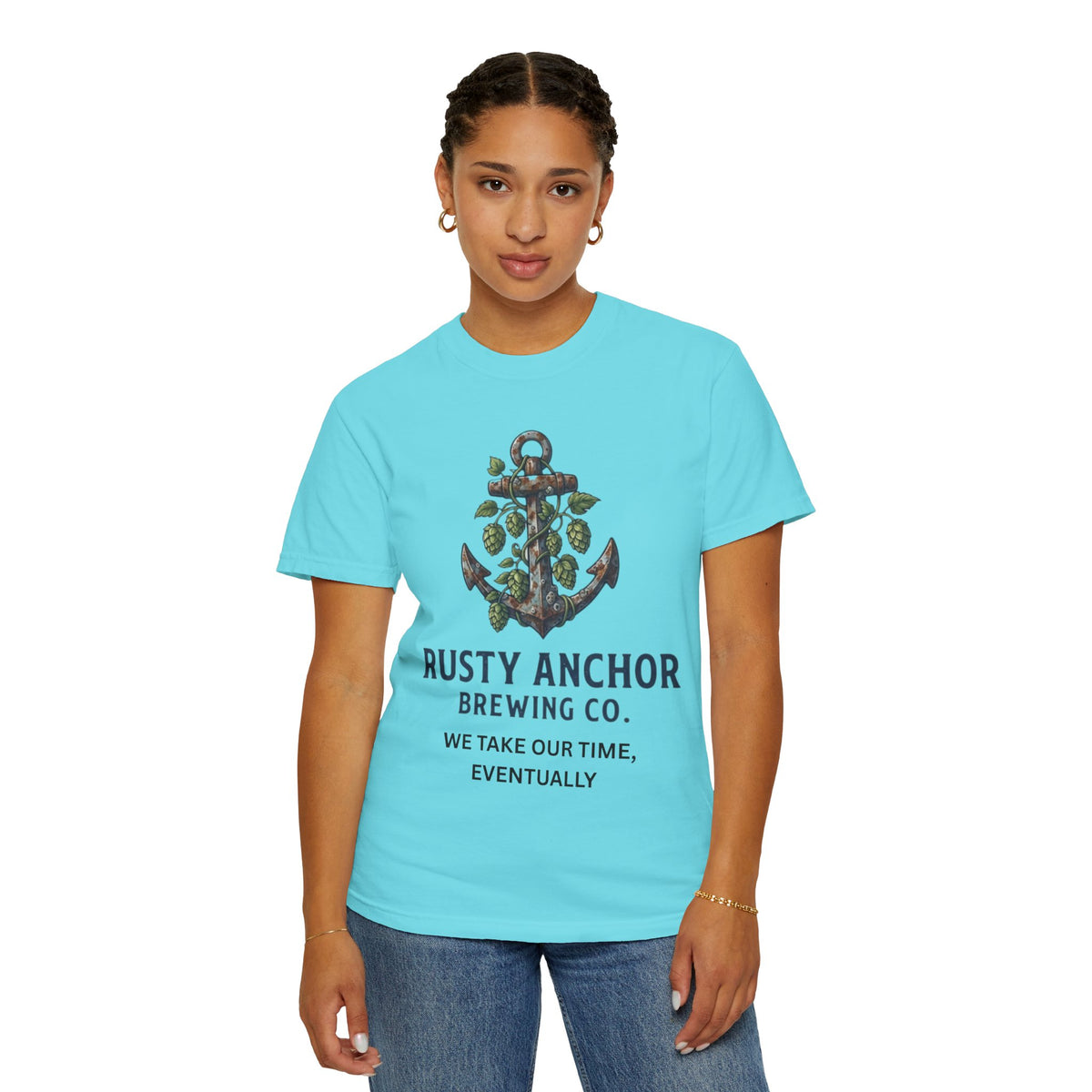 Color: Lagoon Blue | Rusty Anchor Brewing Unisex Garment-Dyed Tee