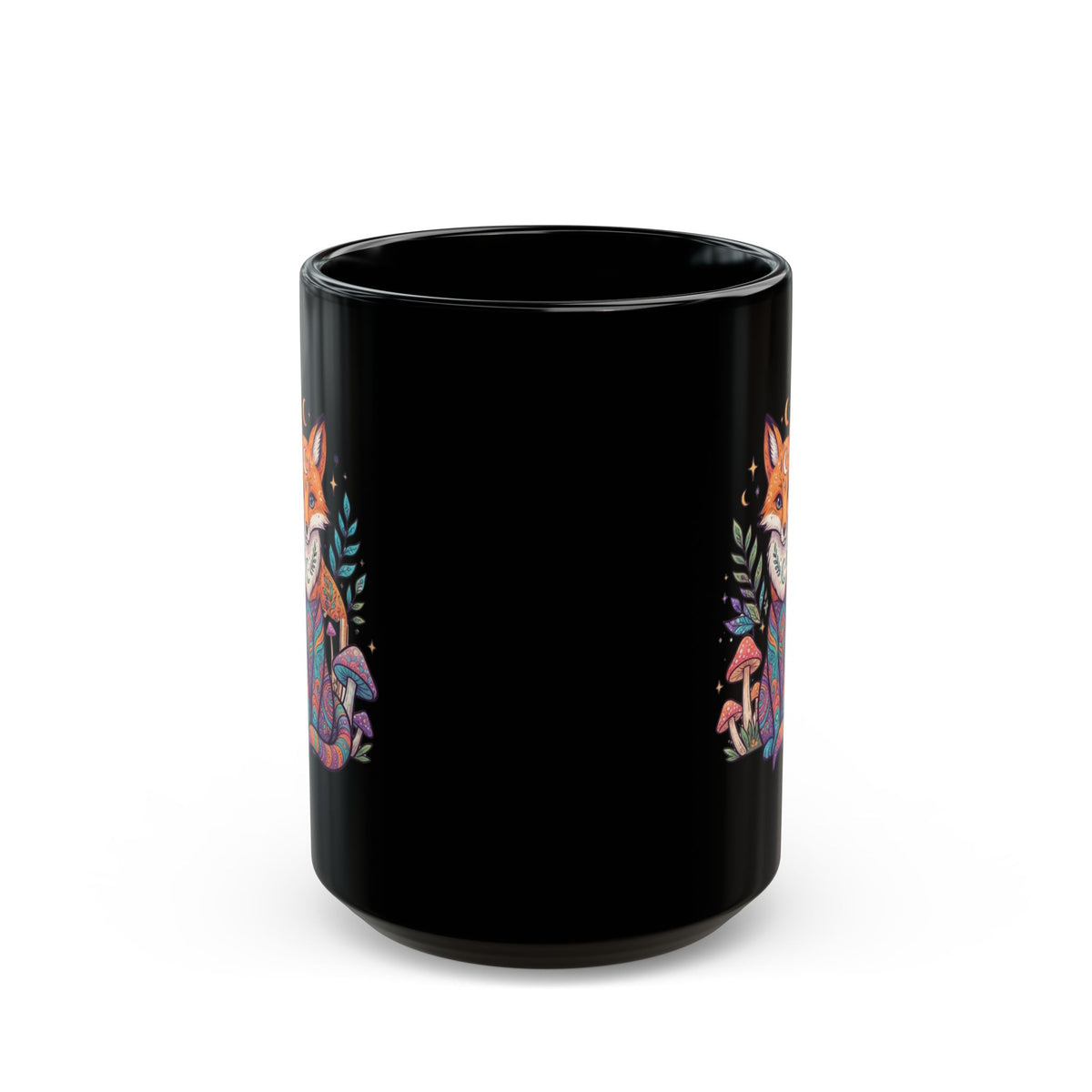 "Hippy Fox" Black Ceramic Mug
