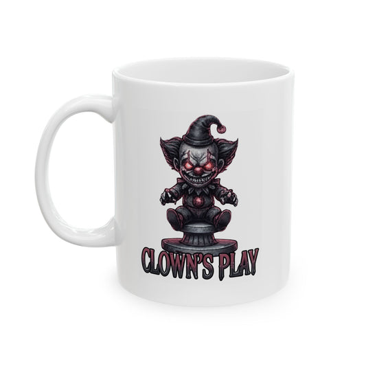 "Clown Play" White Ceramic Mug