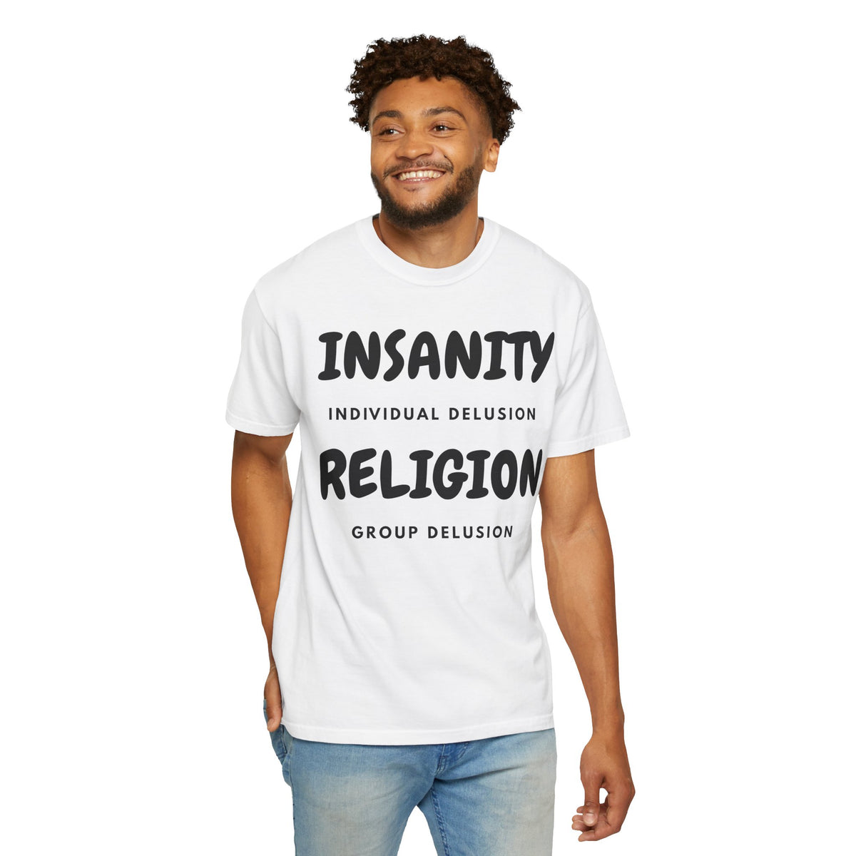 Color: White | Insanity Religion Unisex Garment-Dyed Tee