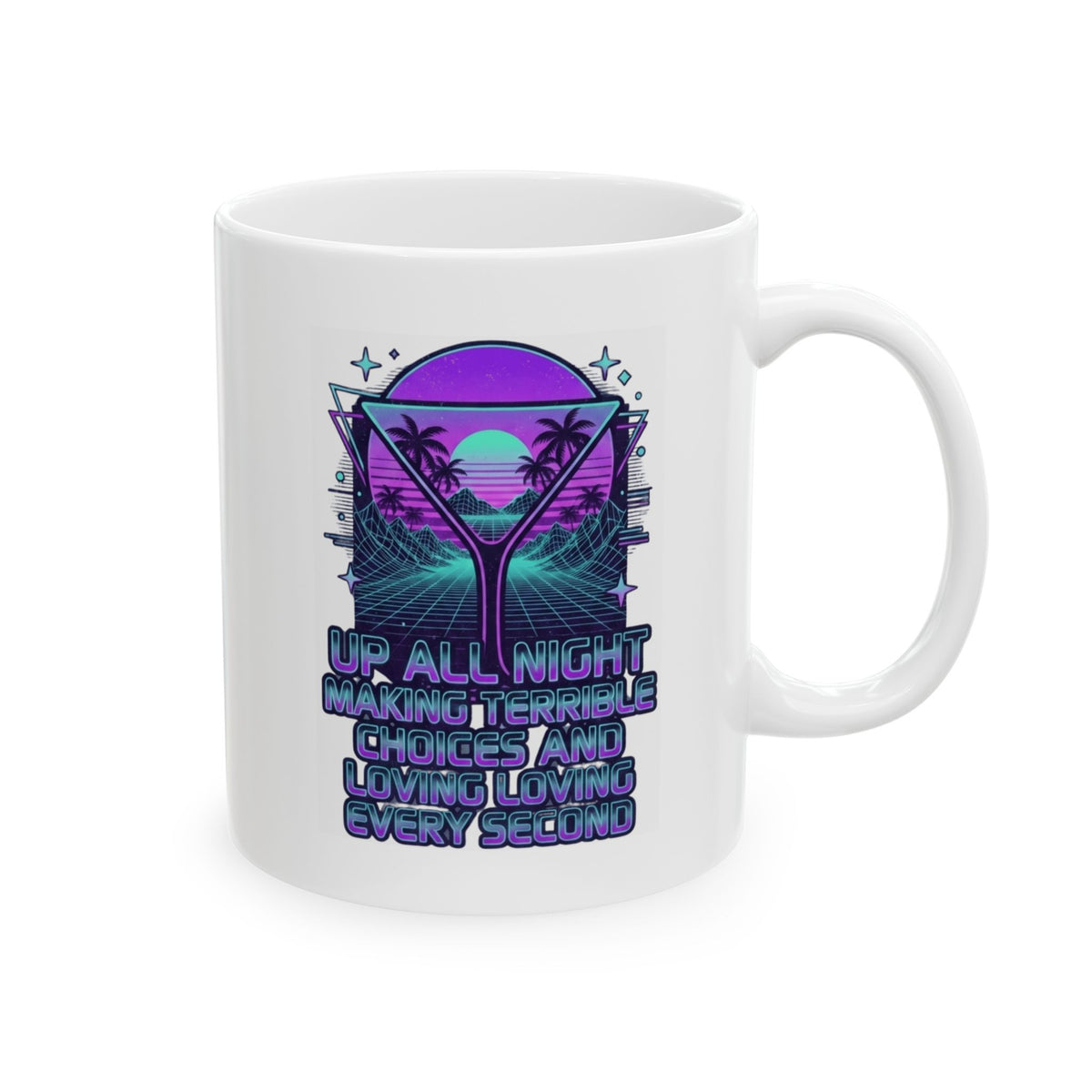 "Up All Night" White Ceramic Mug