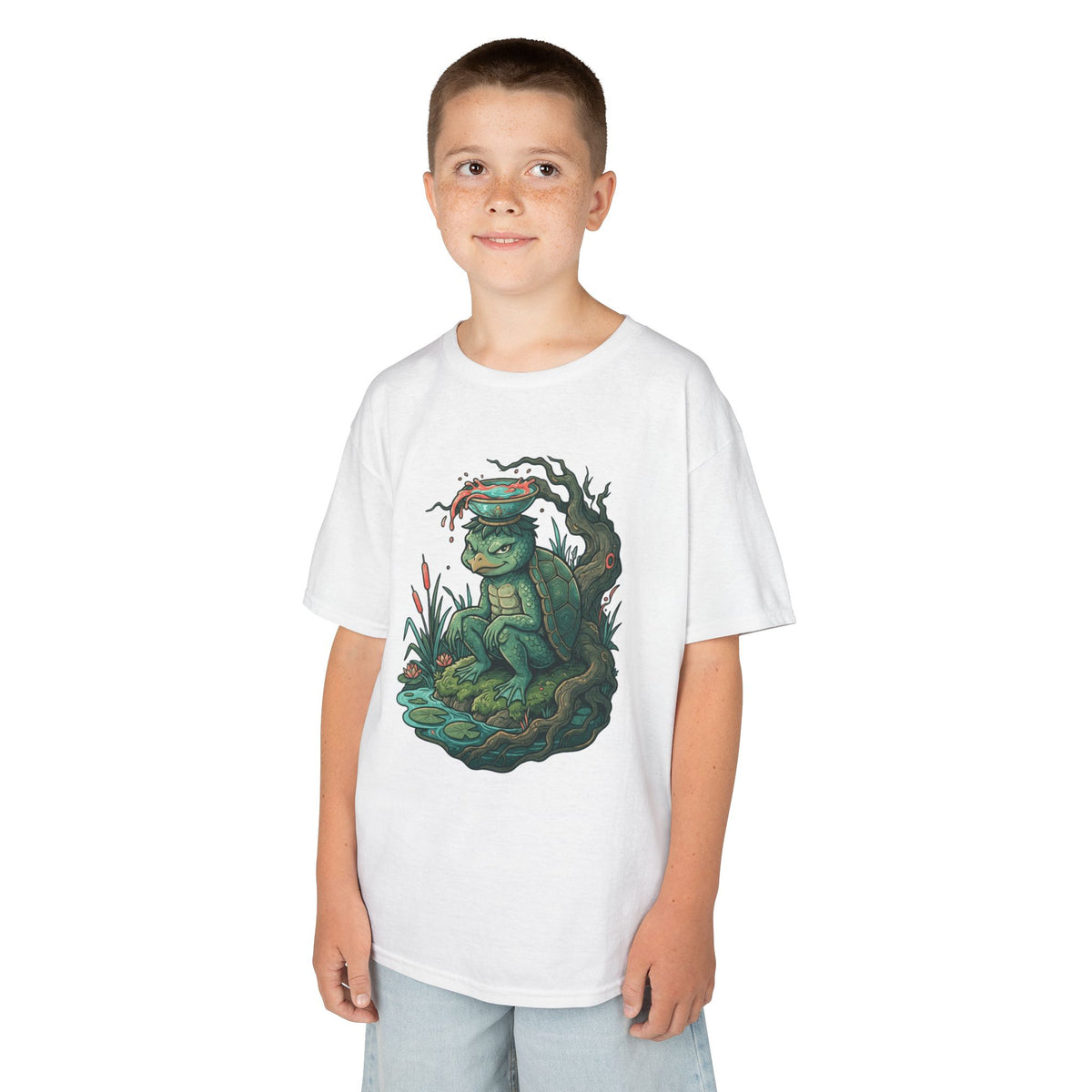 Color: White | Kappa (Japanese Folklore) Kids Tee