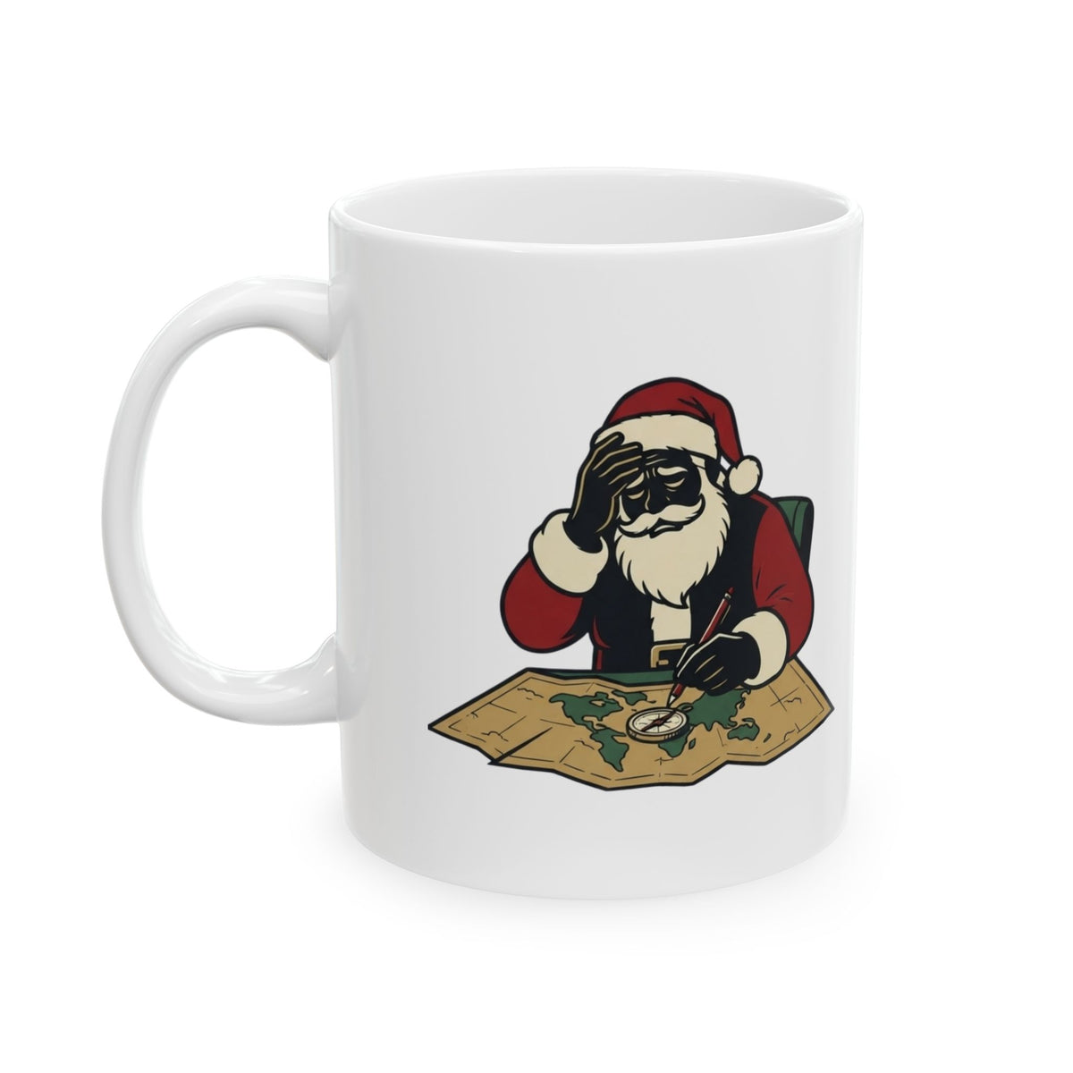"Ho Ho Hard At Work" White Ceramic Mug — Graphic