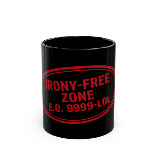 "Irony Free" Black Ceramic Mug — Graphic