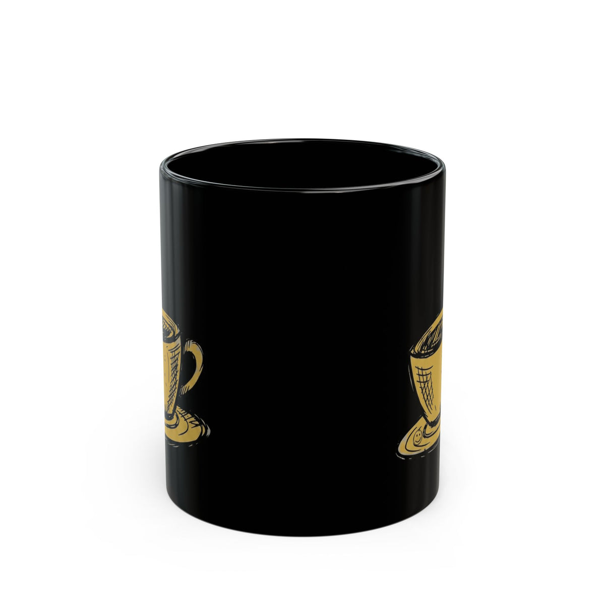 "Happy Coffee" Black Ceramic Mug — Graphic