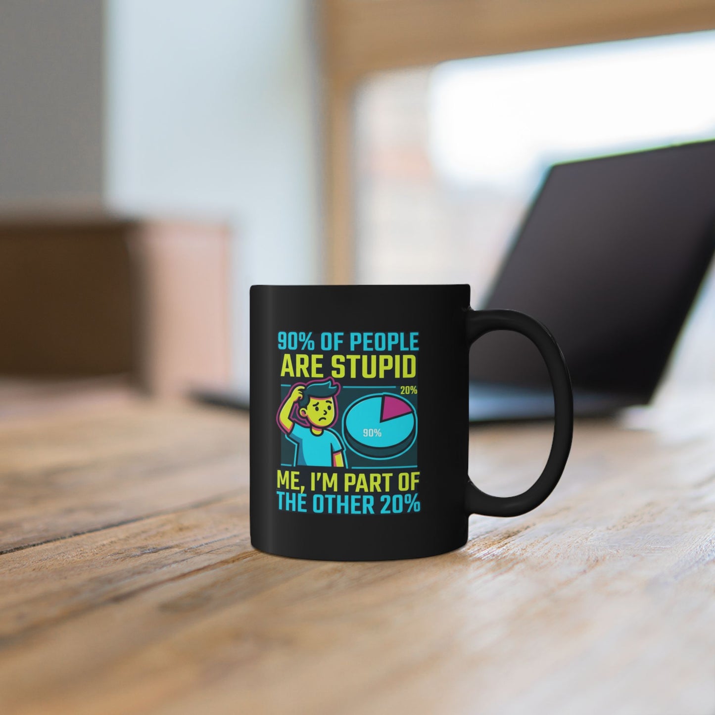 "90% Of People Are Stupid" Black Ceramic Mug