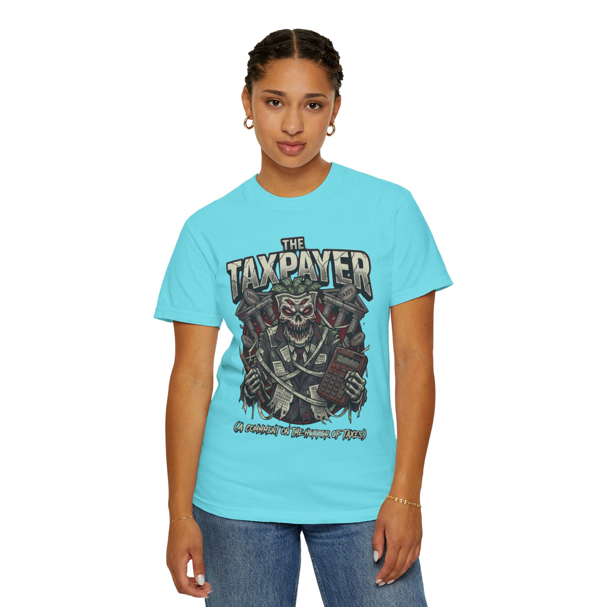 Color: Lagoon Blue | Horror of Taxes Unisex Garment-Dyed Tee