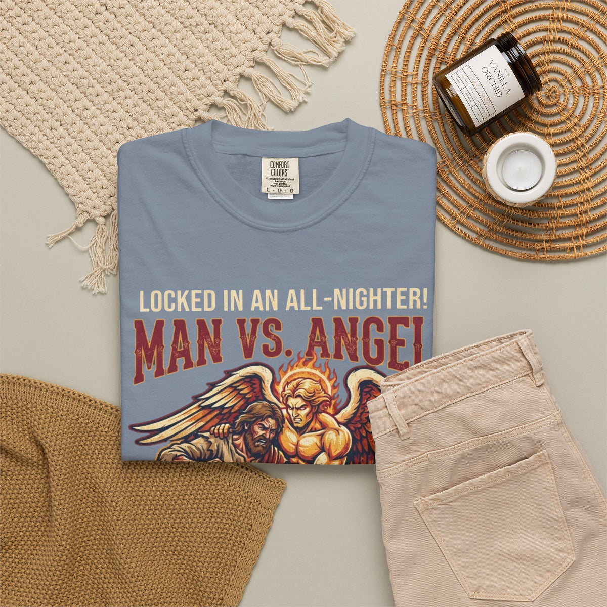 Good Book Series Man vs Angel Unisex Garment-Dyed Tee