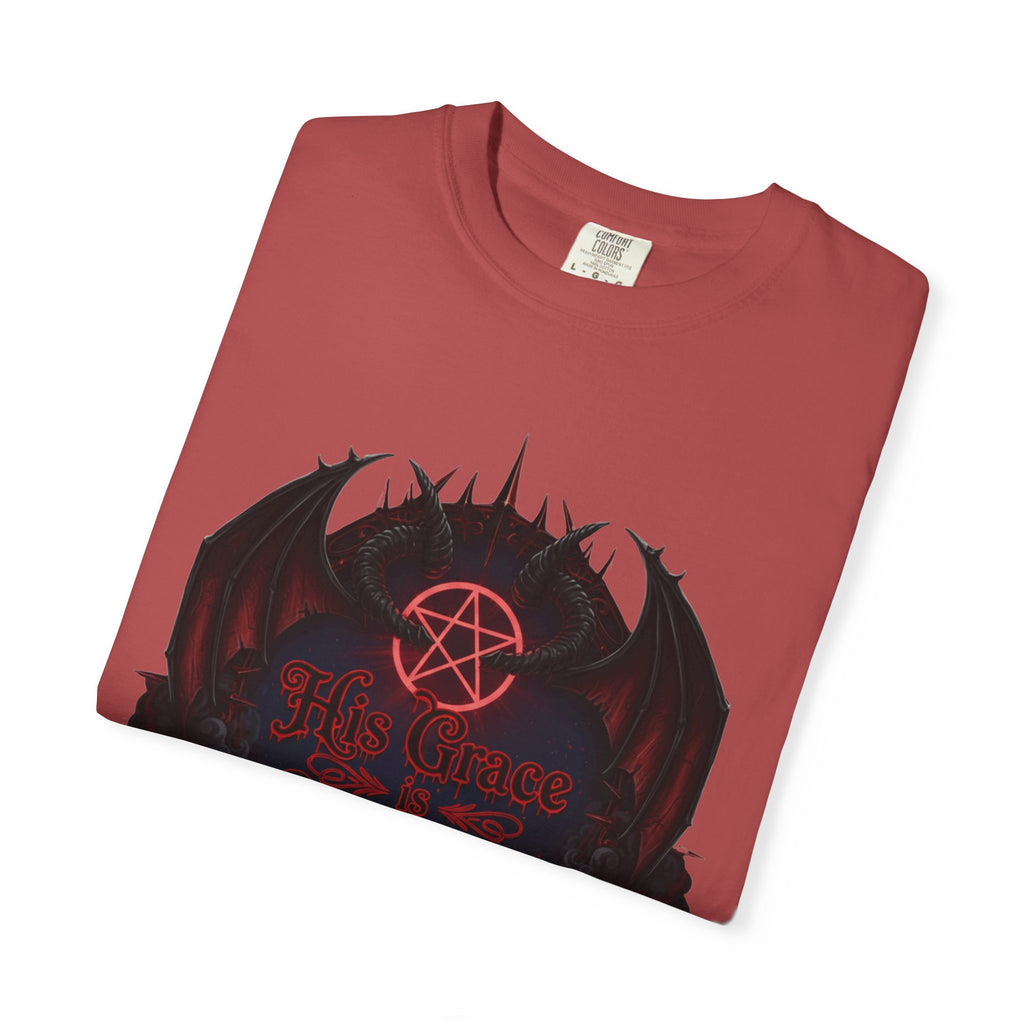 "His Grace is Sufficient Gothic T-Shirt" Unisex Garment-Dyed T-shirt