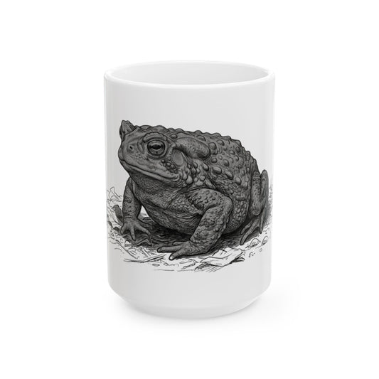 "Pencil Sketch Art Toad" White Ceramic Mug