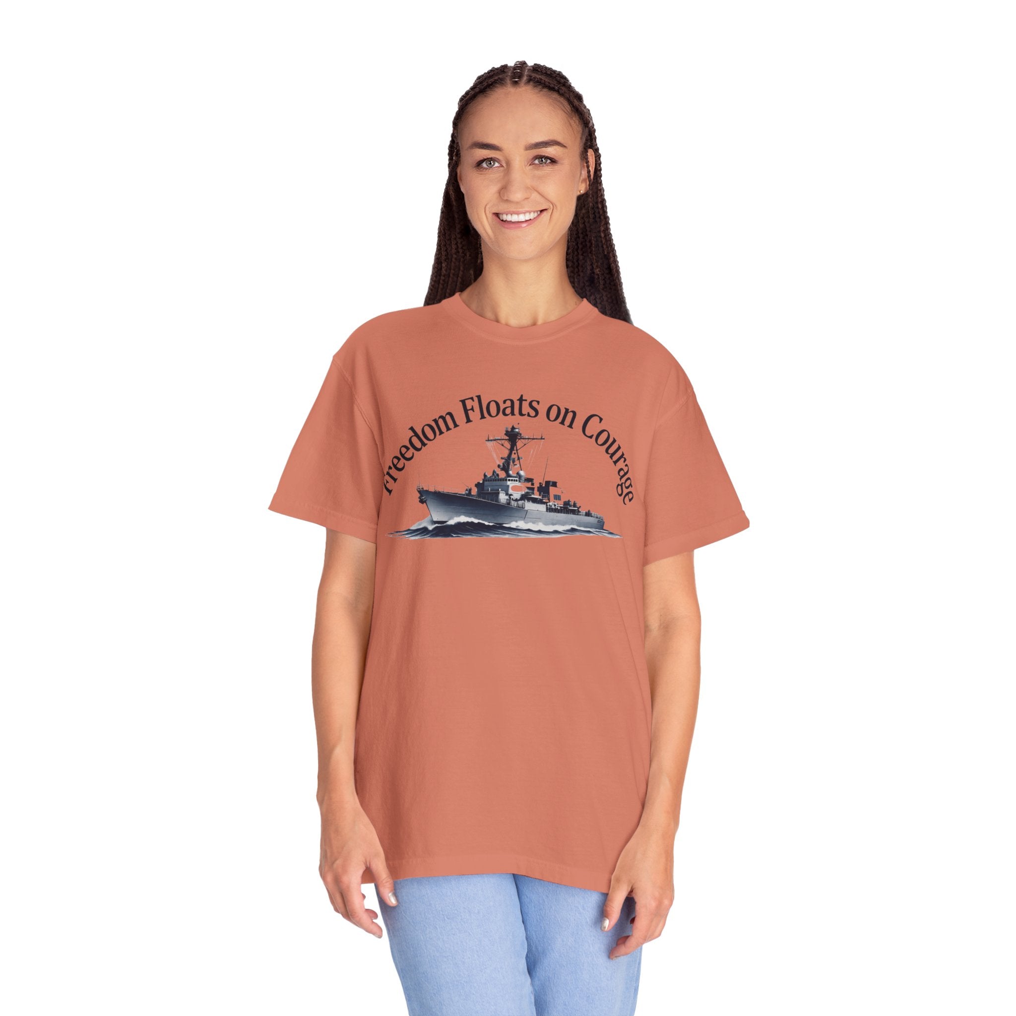 "Freedom Floats on Courage" Unisex Garment-Dyed T-shirt