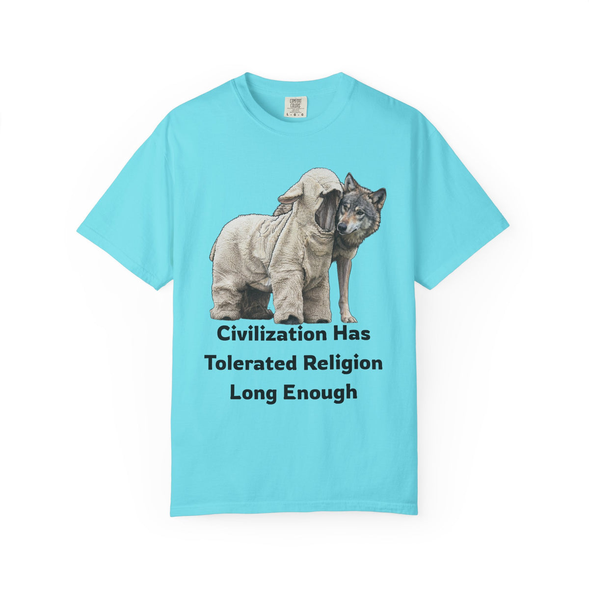 Color: Lagoon Blue | Civilization Tolerated Religion Unisex Garment-Dyed Tee