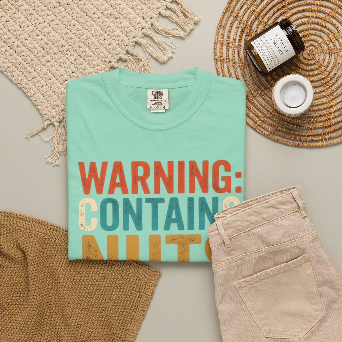 "Warning Contains Nuts" Unisex Garment-Dyed Tee