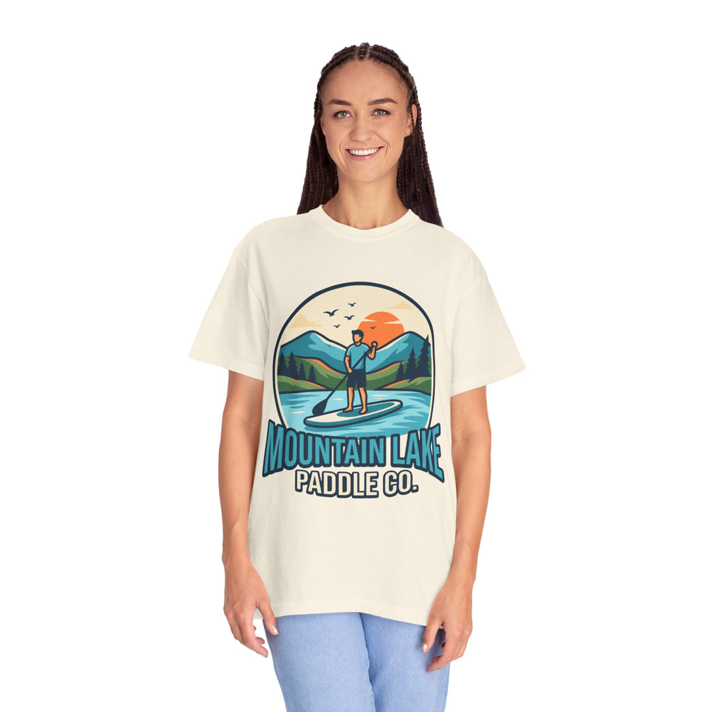 "Mountain Lake Paddle Board" Unisex Garment-Dyed Tee