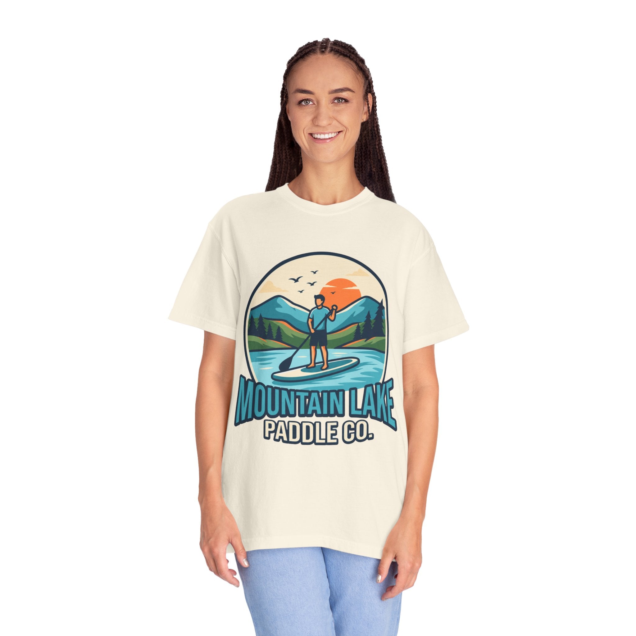 "Mountain Lake Paddle Board" Unisex Garment-Dyed Tee