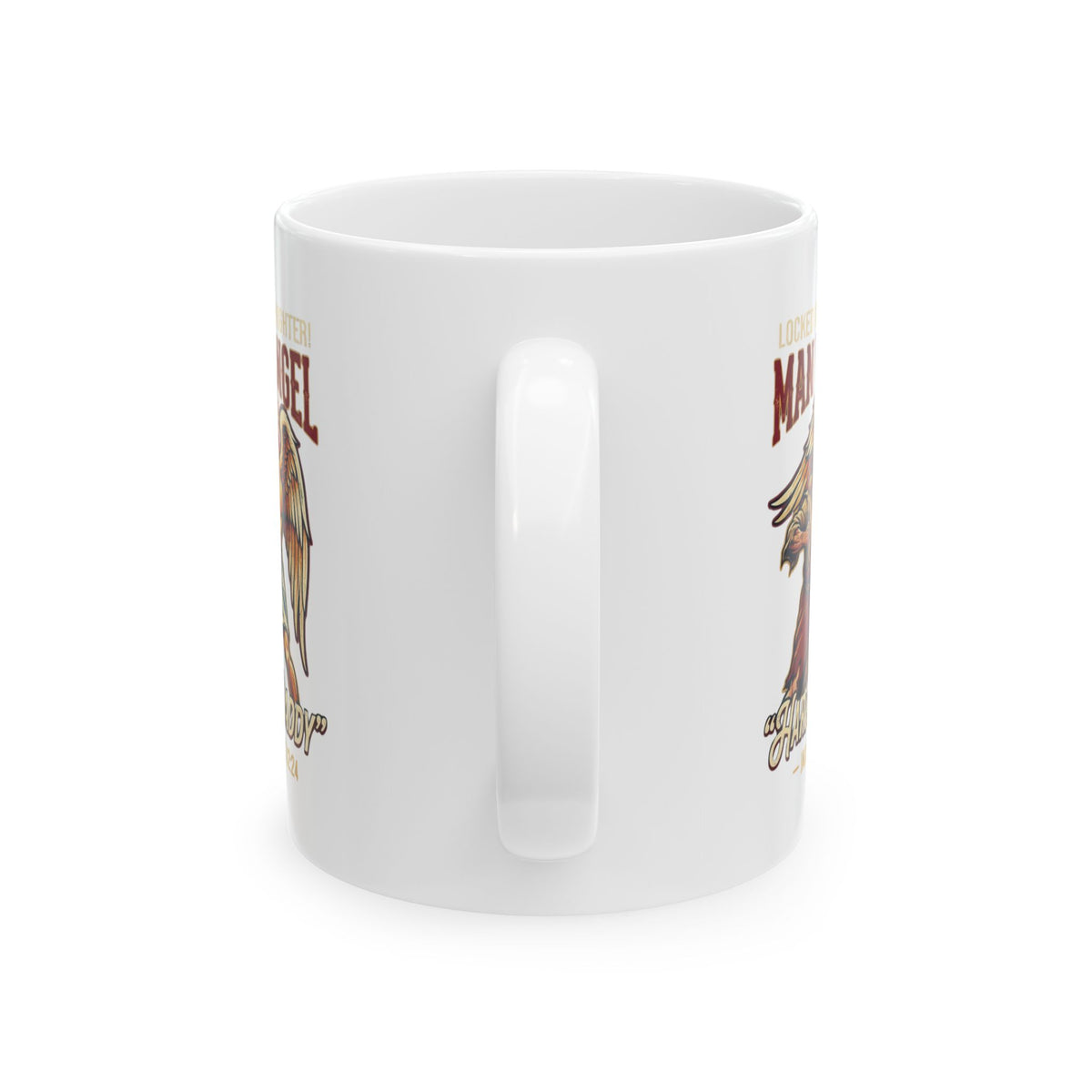 "Good Book Series Man vs Angel" White Ceramic Mug