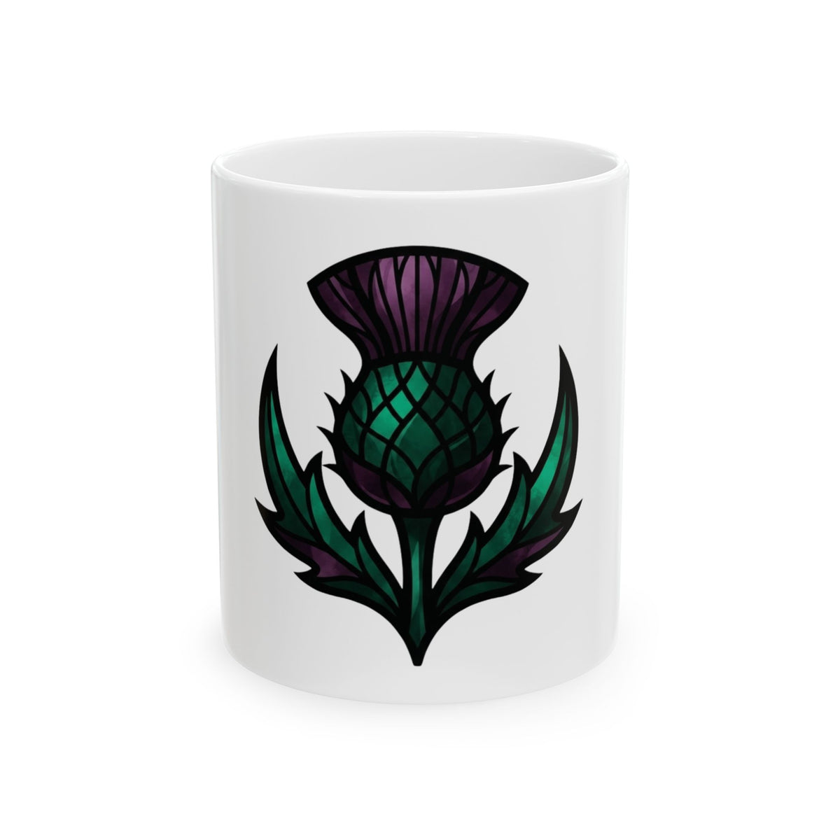 "Stained Glass Floral" White Ceramic Mug — Graphic