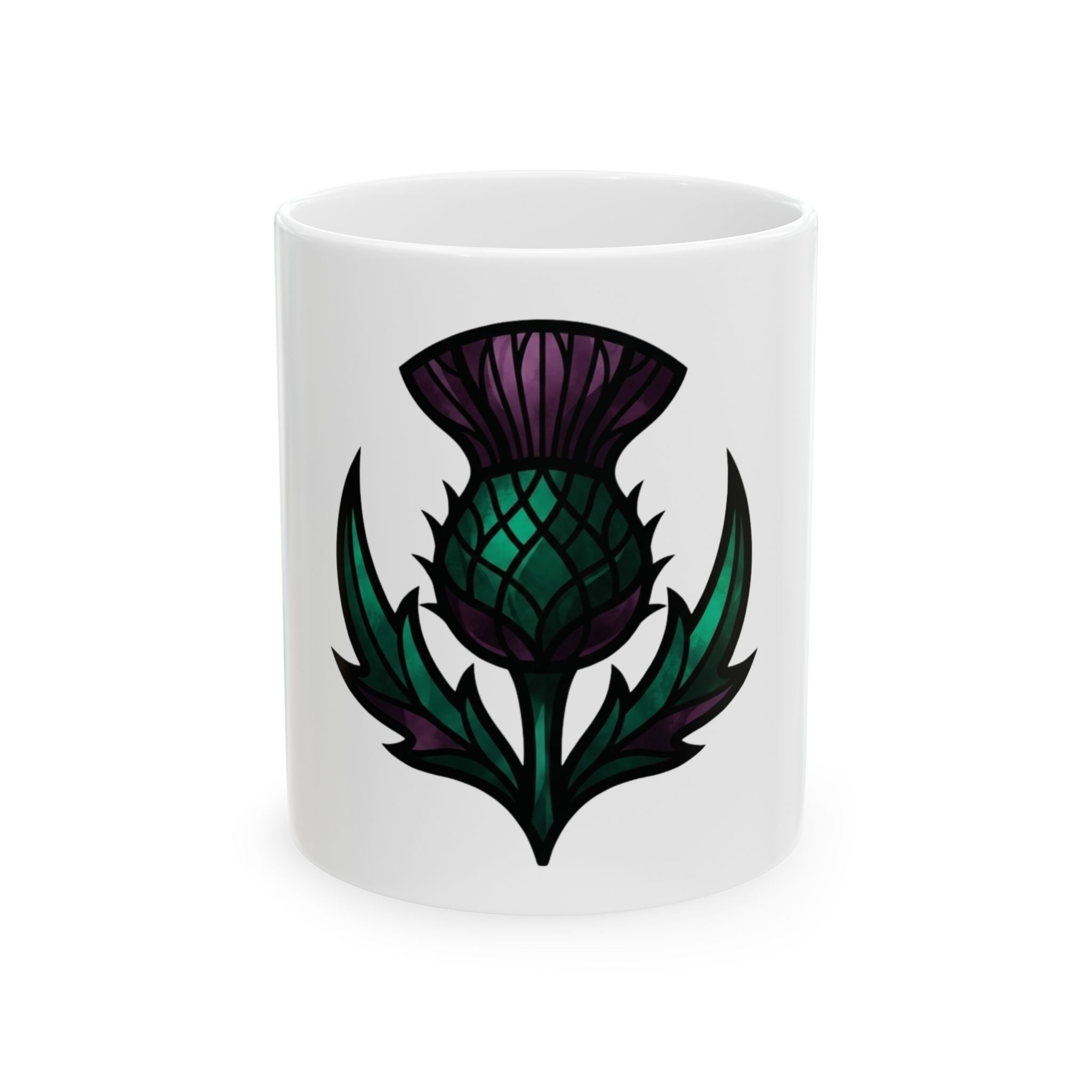 "Stained Glass Floral" White Ceramic Mug — Graphic