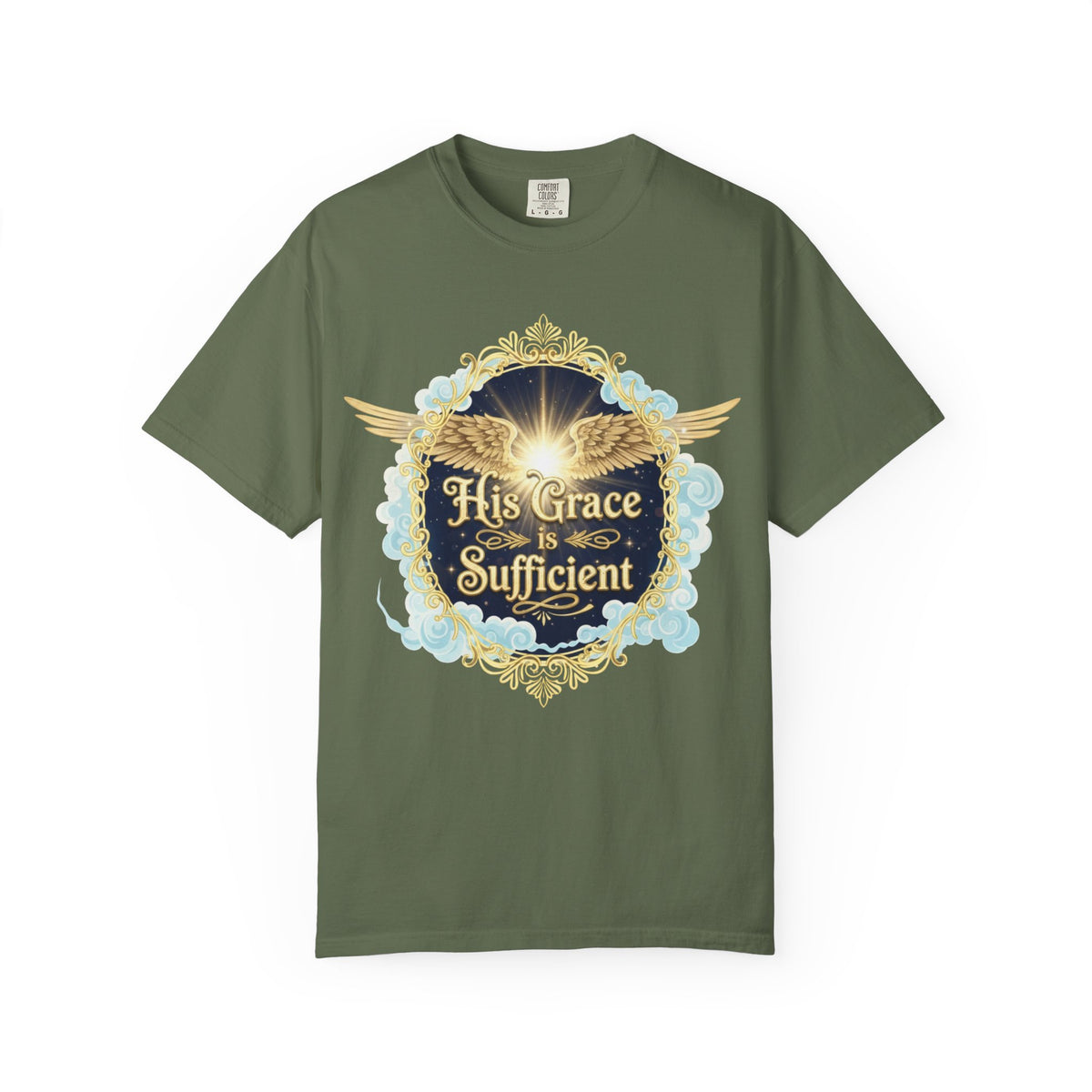 Color: Sage | His Grace is Sufficient Unisex Garment-Dyed T-shirt