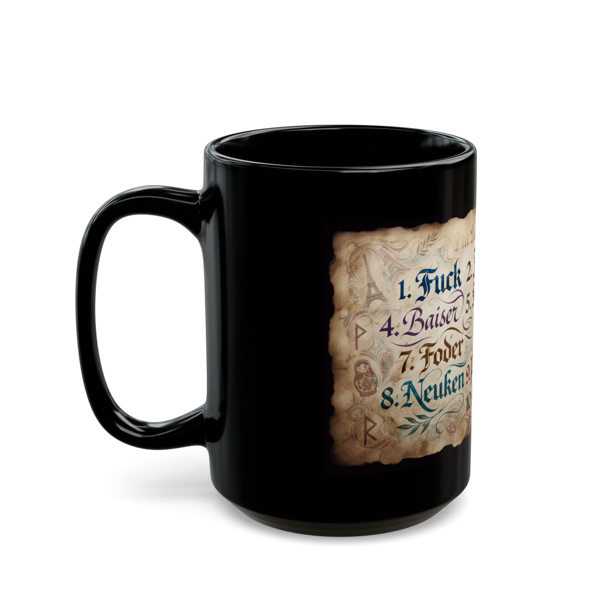 "Multilingual" Black Ceramic Mug