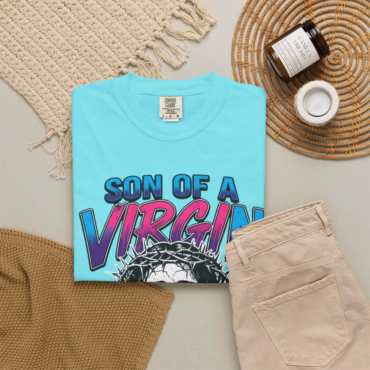 "Good Book Series - Son of A Virgin" Unisex Garment-Dyed Tee