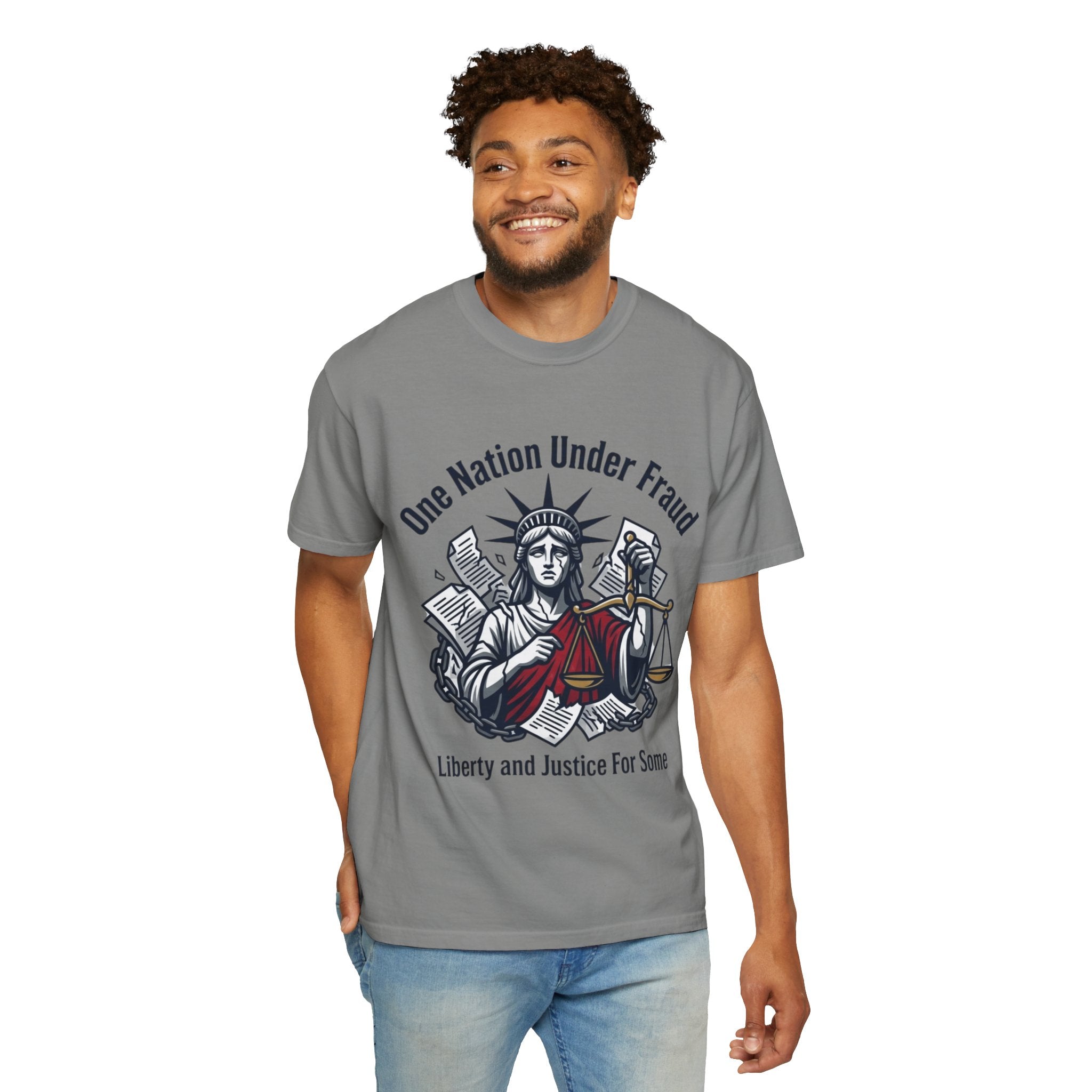 "One Nation Under Fraud" Unisex Garment-Dyed T-shirt