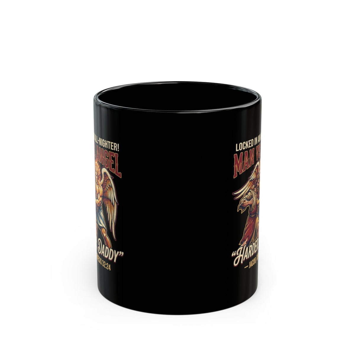 "Good Book Series Man vs Angel" Black Ceramic Mug