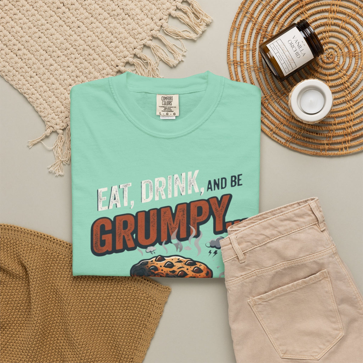 Eat Drink And Be Grumpy Unisex Garment-Dyed Tee
