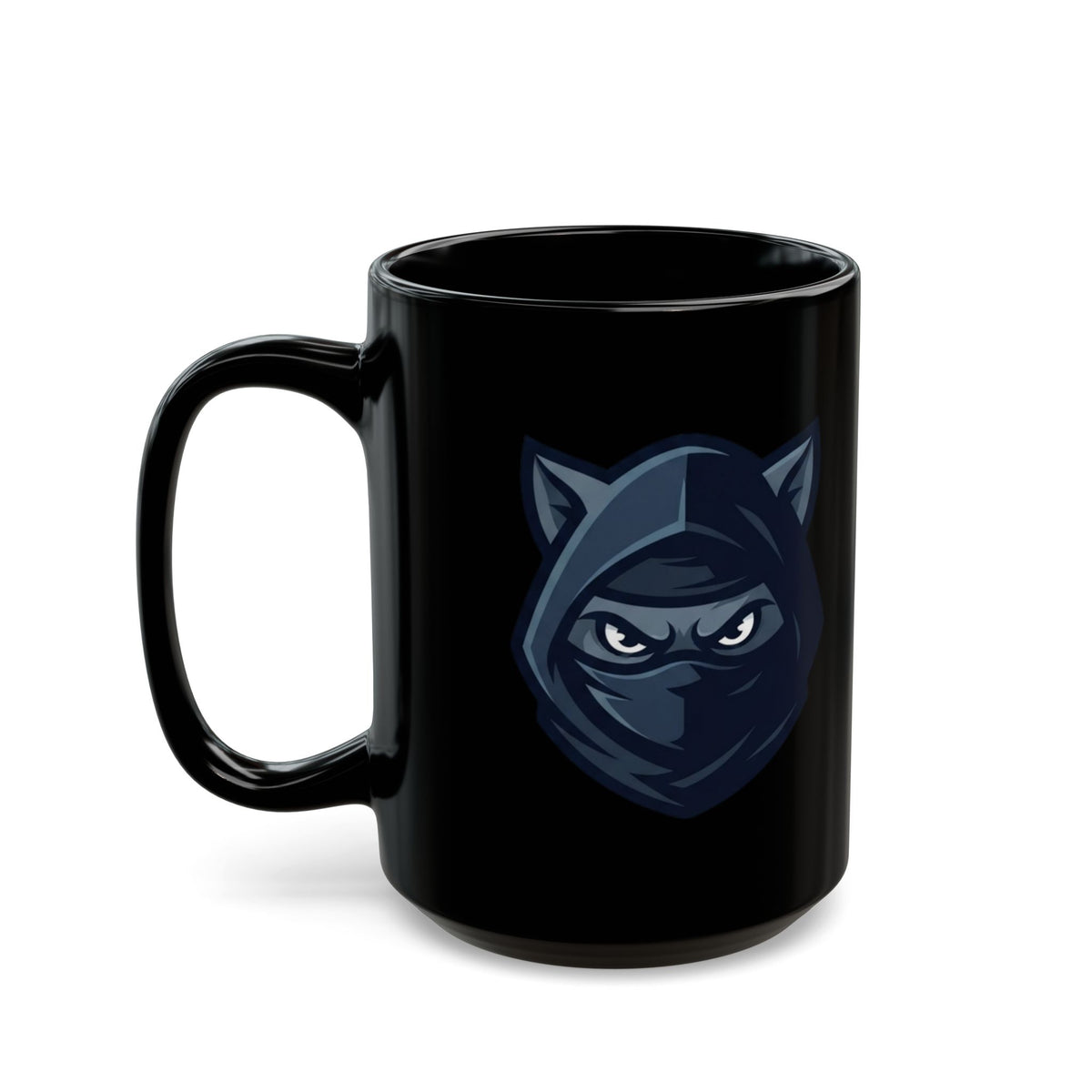 "Ninja Cat Credible" Black Ceramic Mug — Graphic