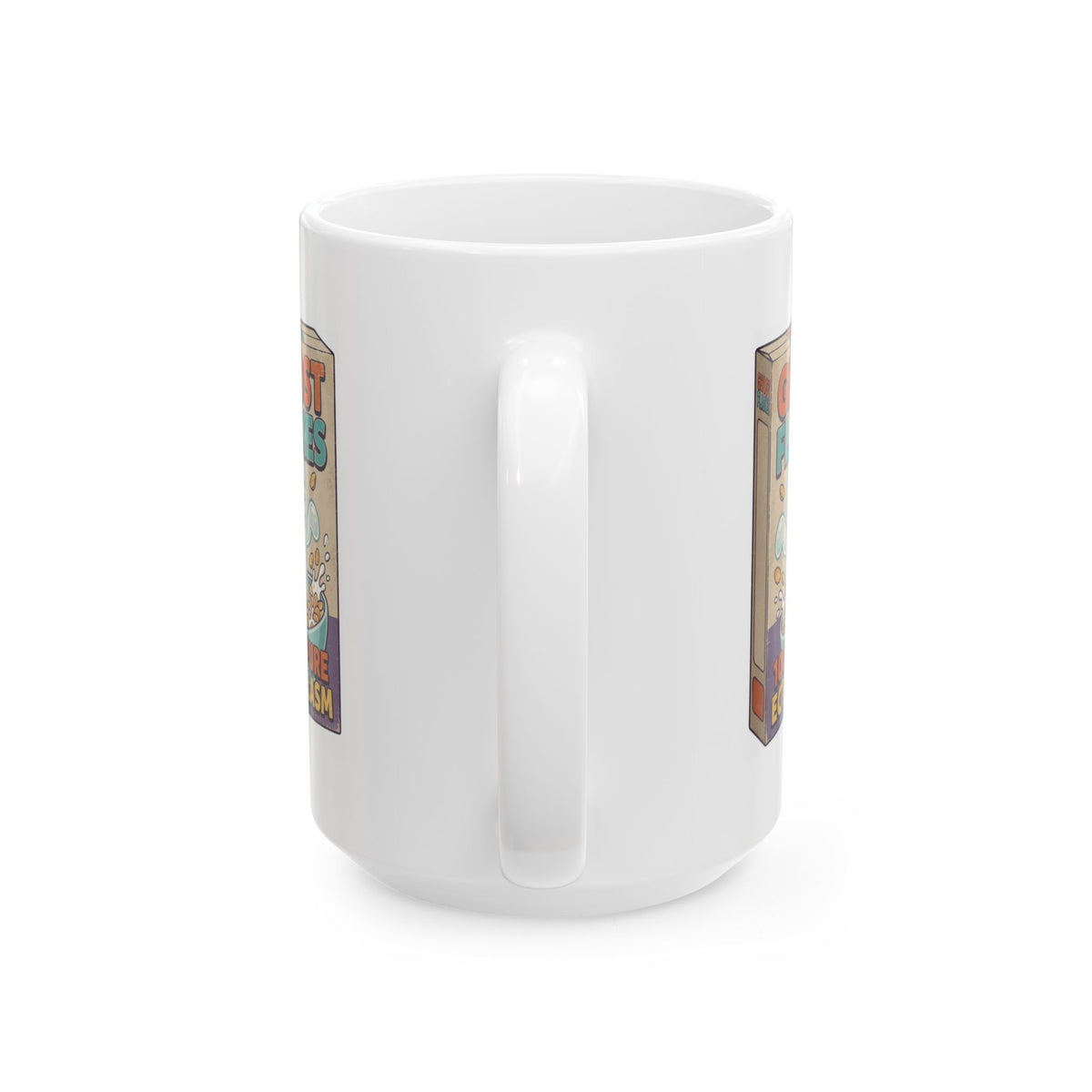 "Ghost Flakes" White Ceramic Mug