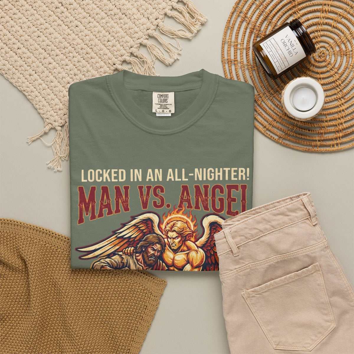 Good Book Series Man vs Angel Unisex Garment-Dyed Tee