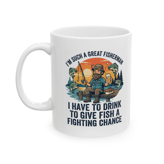 "Drink to Give Fish a Fighting Chance" White Ceramic Mug