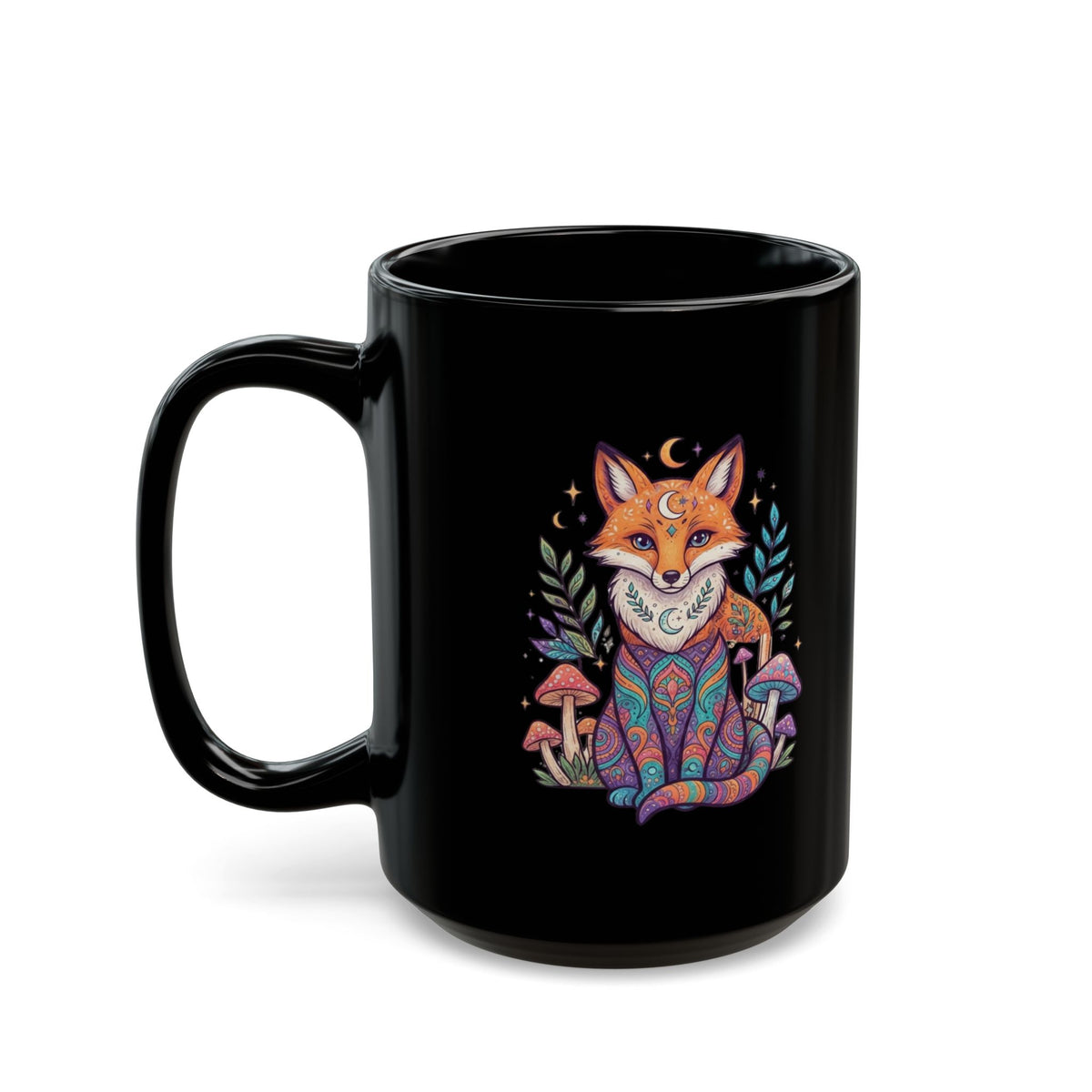 "Hippy Fox" Black Ceramic Mug