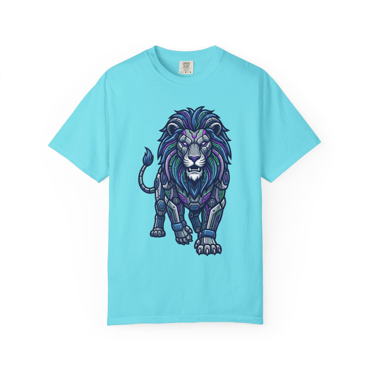 Color: Lagoon Blue | Cyber Lion Unisex Garment-Dyed Tee