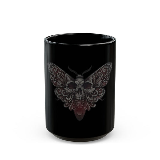 "Skeleton Moth" Black Ceramic Mug — Graphic