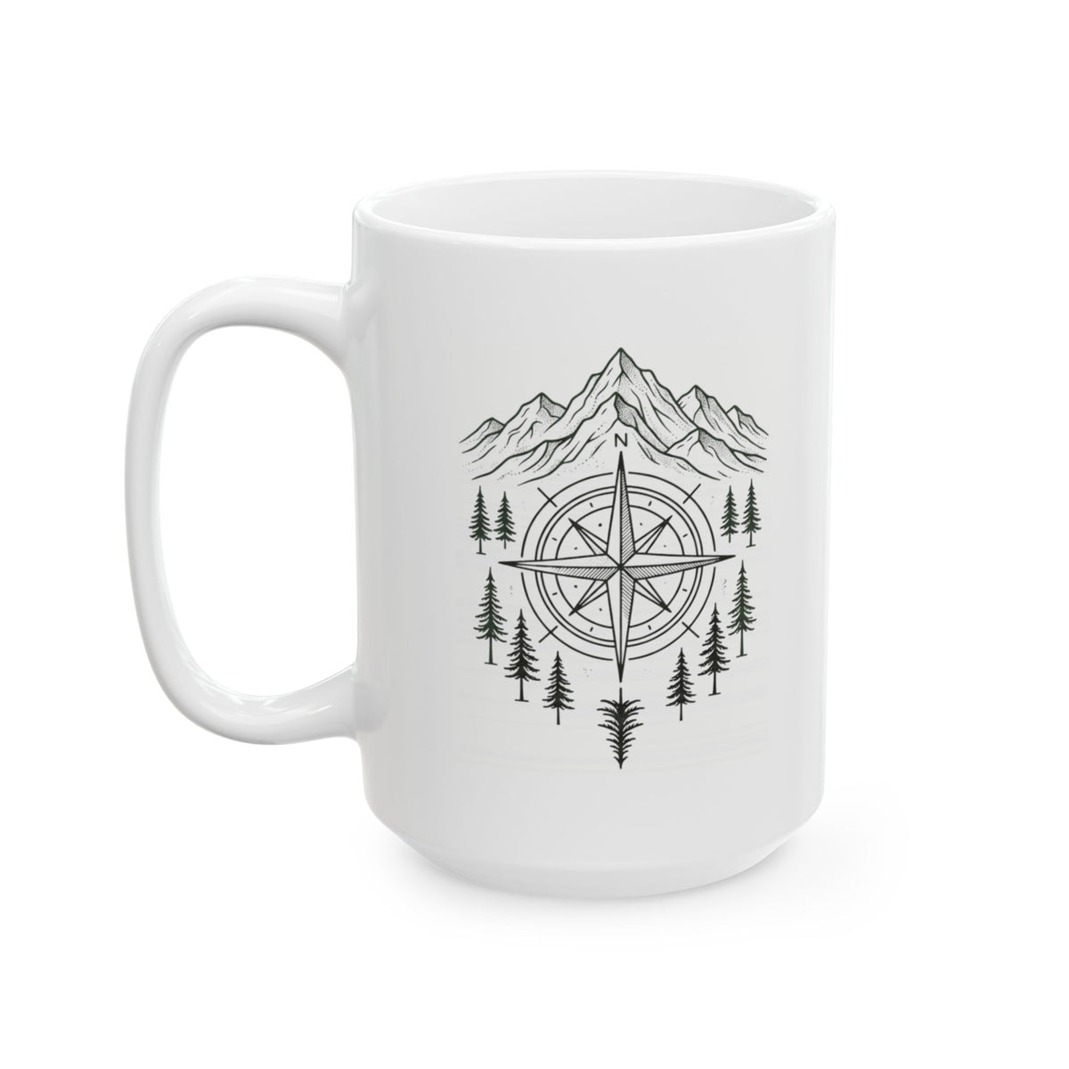 "Compass" White Ceramic Mug