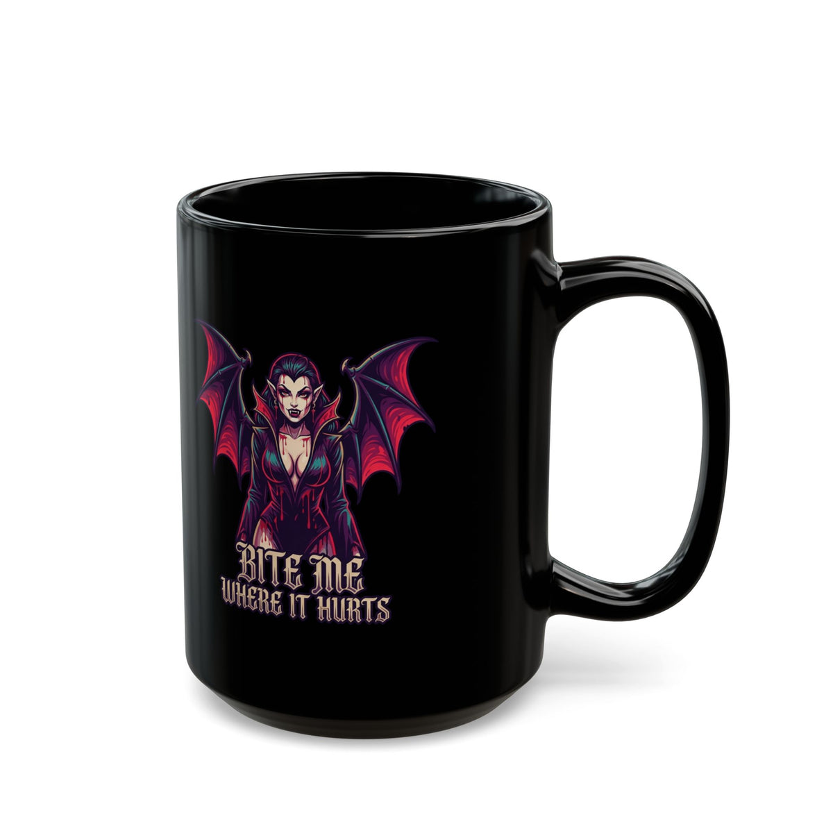 "Bite Me Where It Hurts" Black Ceramic Mug