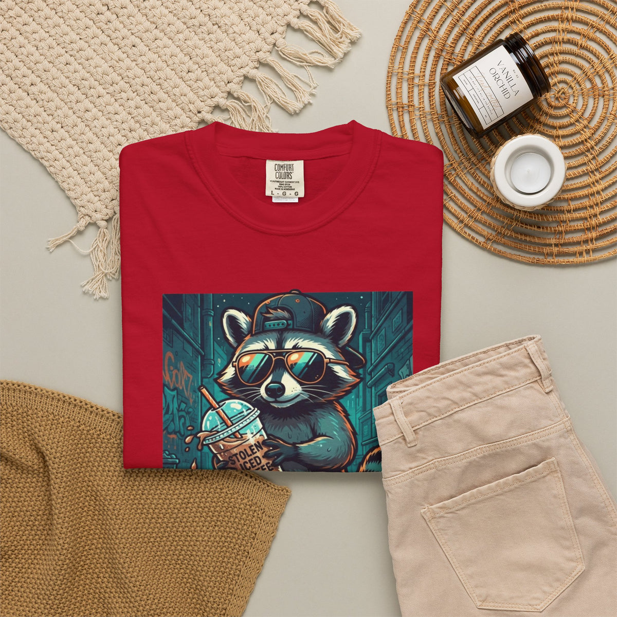 "Raccoon Energy" Unisex Garment-Dyed Tee
